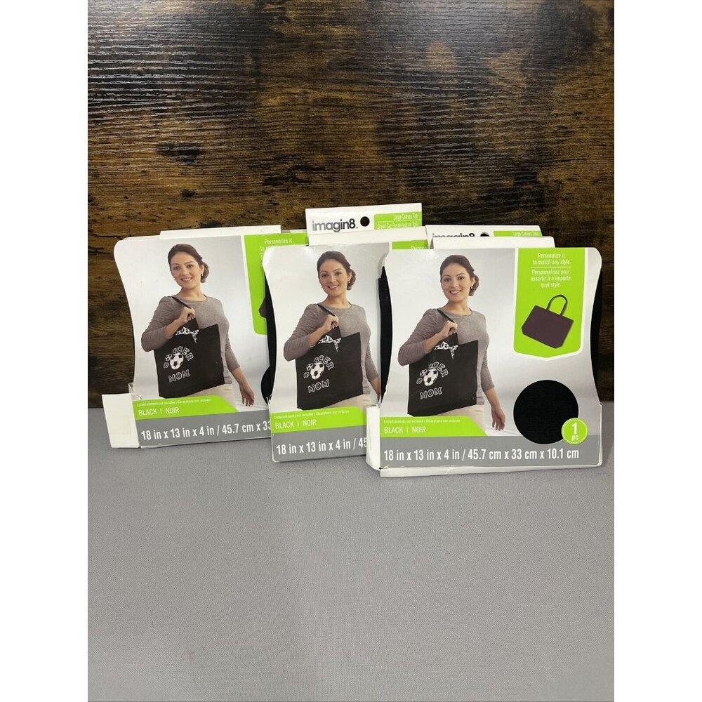 Imagin8 Black Canvas Large Tote Set of 3